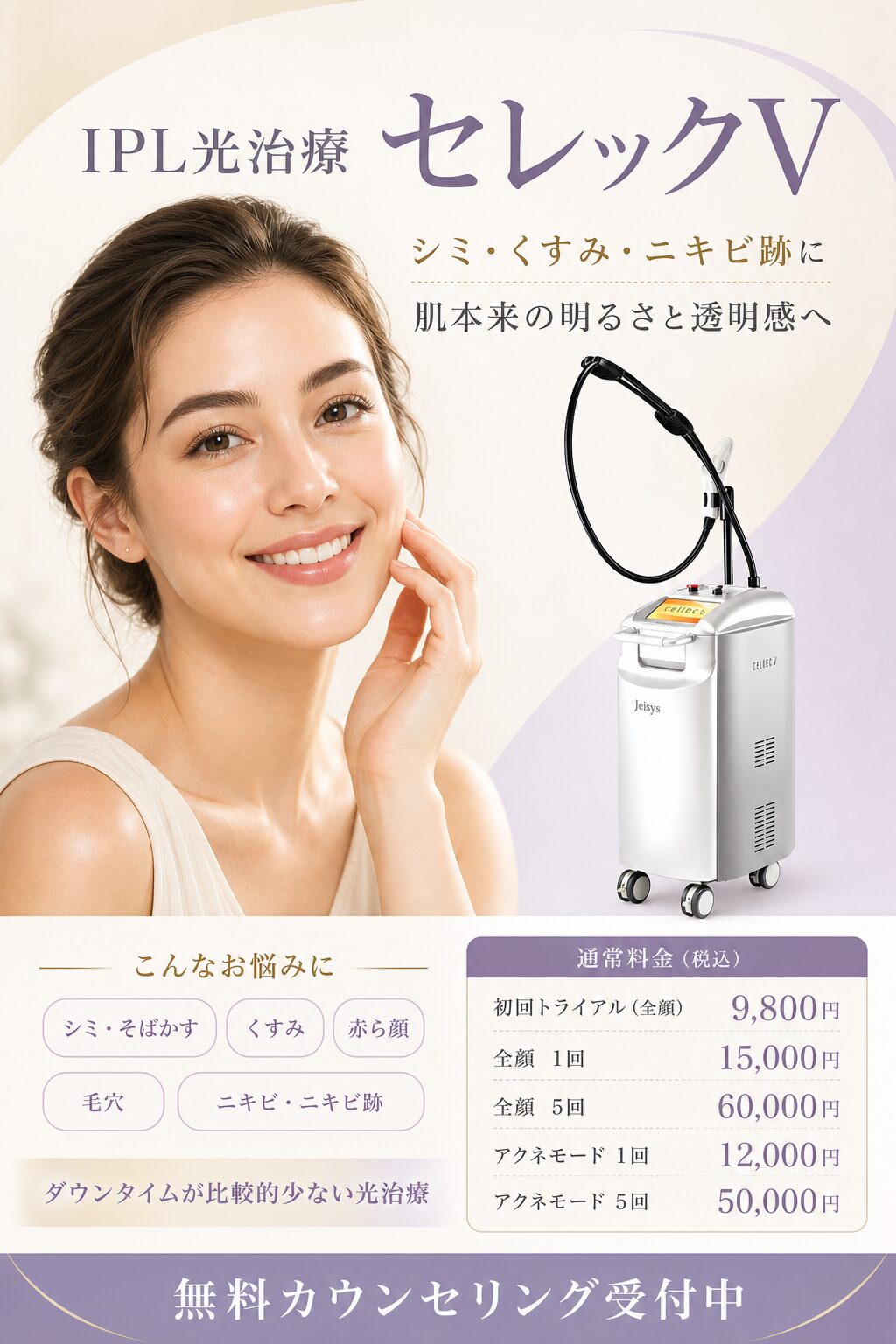 IPL光治療 セレックV(シミ・くすみ・ニキビ跡)のご案内